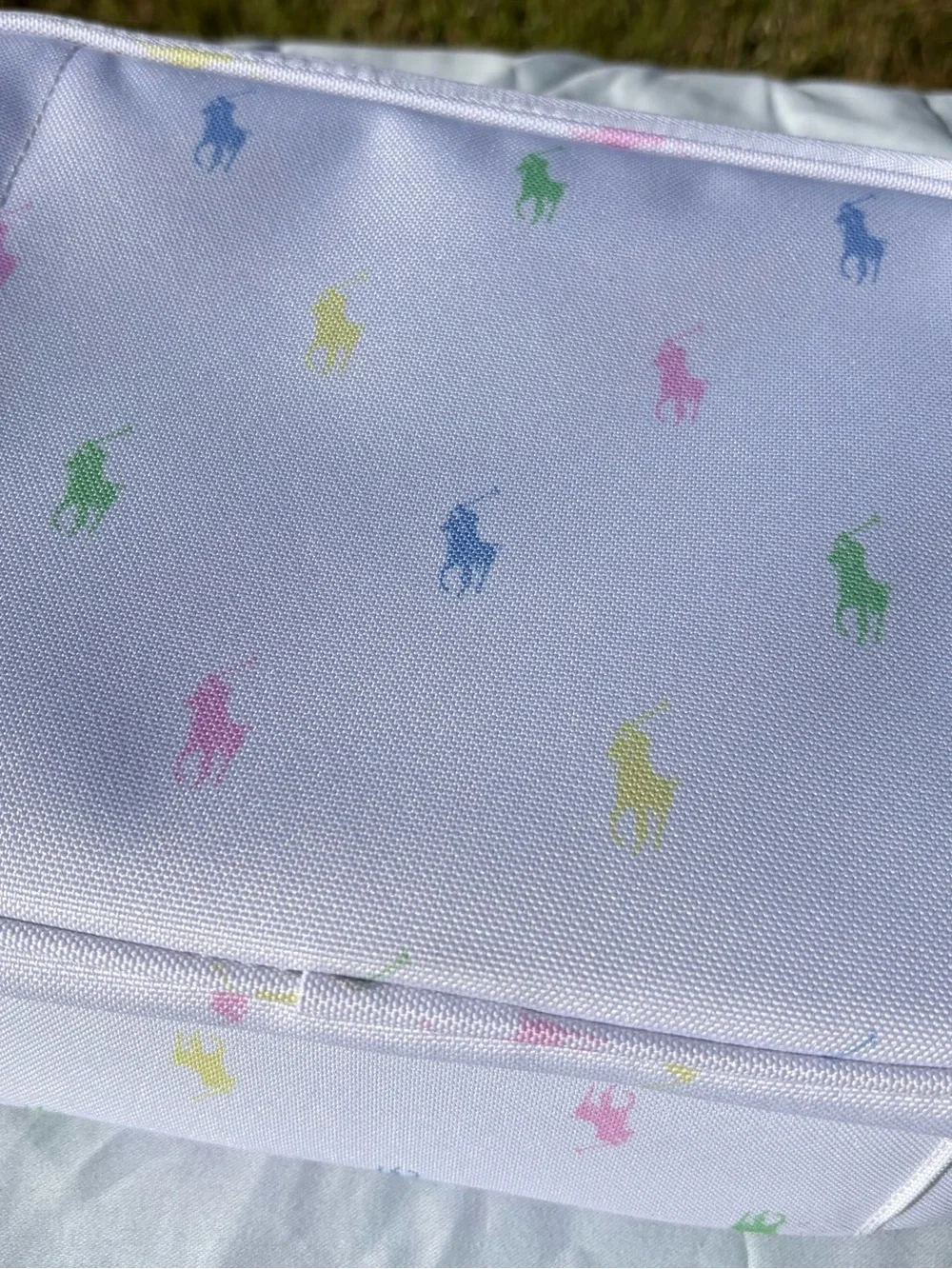 Polo by Ralph Lauren White Kids Lunch Tote Navy Strap and Pastel Pony Print